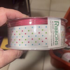 Kirkland Signature Wire edged Polka Dot Pink Birthday  Holiday Ribbon 50 Yards